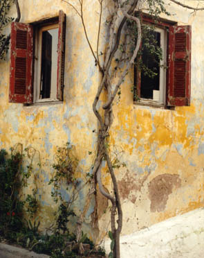 Two Windows, Red Shutters, Athens, Greece